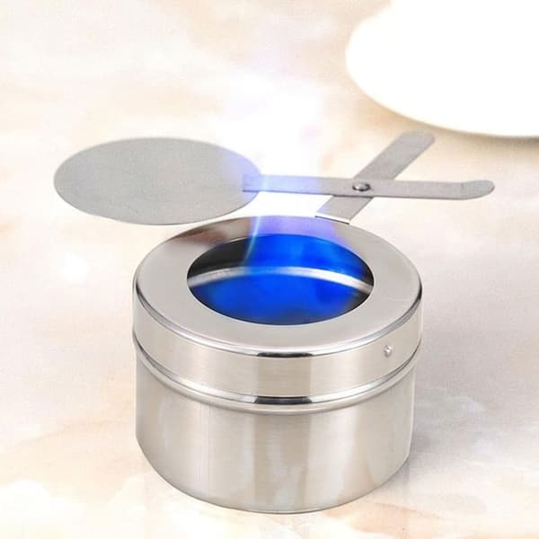 Sett med 2 alkoholbrennere i rustfritt stål – mini-matvarmere ideelle for grilling, fester og buffeter