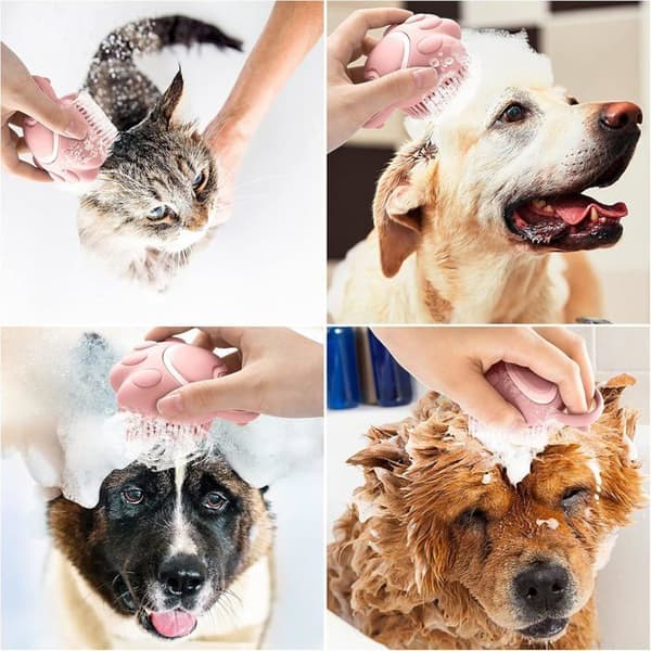 Silikonborste för hund/katt - Massage- och schampodispenser - Skonsam och effektiv pälsvård - Ergonomisk design