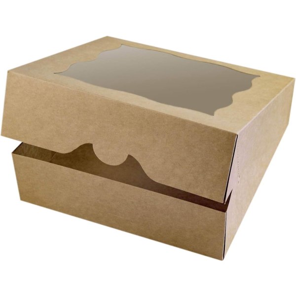 15-pack bagerikartonger med PVC-fönster, 10"x10"x3"tum för paj- och kaklådor Liten naturligt hantverkspapperslåda (brun, 15)