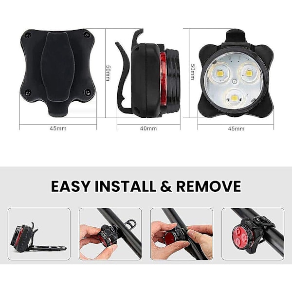 Pyörän valot sarja eteen ja taakse - Super Bright USB ladattava pyörän valo, 4 tilaa - Vesi ja lika kestävä, turvallinen ja helppo asentaa LED