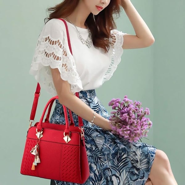Naisten käsilaukut Olkalaukku Crossbody Messenger Bag Tote Satchel Lady PU Nahkalaukku Burgundy