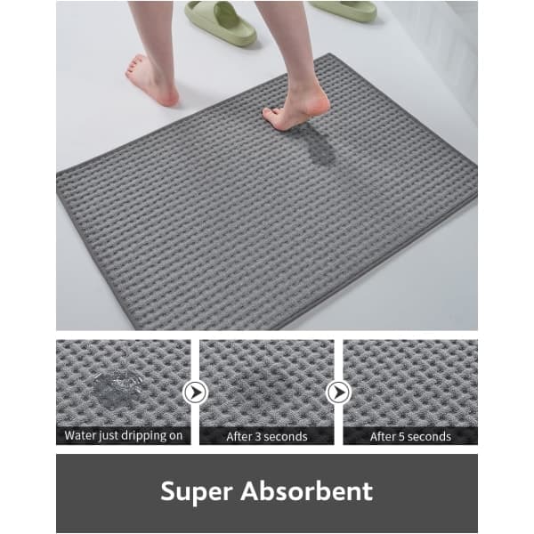 Ternet bademåtte, superabsorberende skridsikker bademåtte, tyndt badeværelsestæppe, maskinvaskbare badeværelsestæpper Dark Gray 24" X 36"