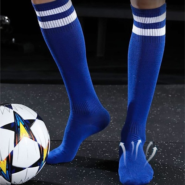 2 par børnefodboldstrømper, 2 farver børns unisex skridsikre håndklædesål Rugby, løb eller træning (hvid, blå) børn i alderen 5-12, 18x 36cm