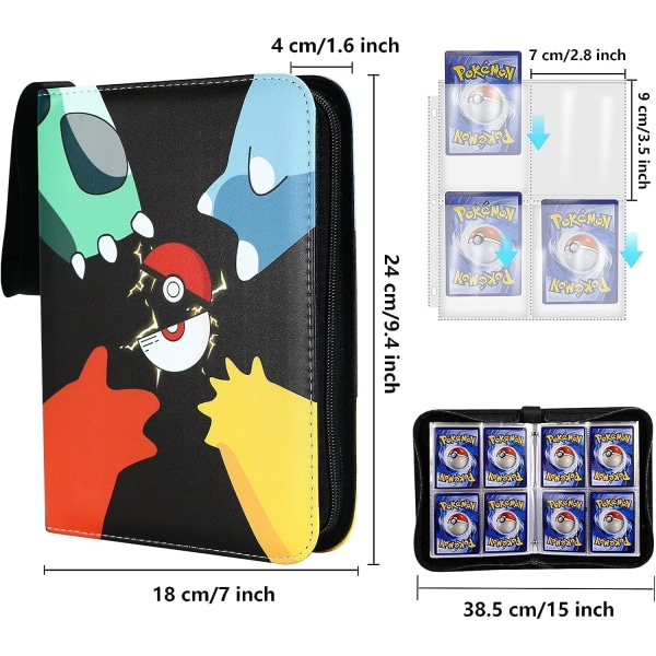 4-lommers samlekortbinder, 400-lommers kortmappe til Pokemo n med 50 aftagelige ærmer Samlekortholder med lynlås til kortalbum
