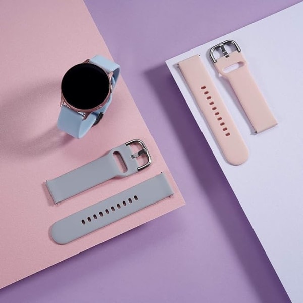 3 stk. armbånd kompatibel med Samsung Galaxy Watch blødt silikonearmbånd til Galaxy Watch Active/Watch 3/Gear Sport Pink/Lyseblå/Grå