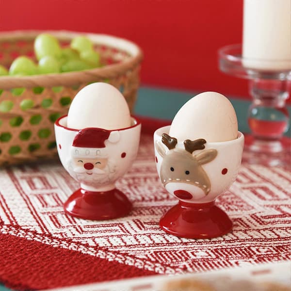 Set med 2 keramiska juläggkoppar, söt älg- och jultomtedesign, 100% ny