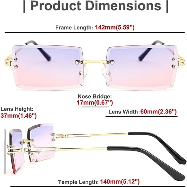 Retro Rimless Solglasögon Rektangulära Rimless Lila Rosa Solglasögon För Kvinnor Män