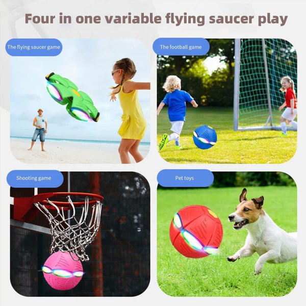 Husdjursleksak flygande tefatboll, magic deformation UFO-leksak för barn husdjur, hund utomhusleksaker flygboll (rosa, 6 lampor)