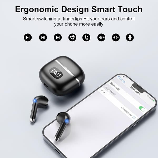 Hörlurar - Bluetooth 5.3 Hörlurar med 4 ENC Brusreducerande Mikrofoner - Djup Bas Stereo Svart