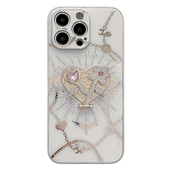 Skal för iPhone 16 Pro Max med Ställ TPU+PC Rhinestones Dekor Telefonskydd - Vit