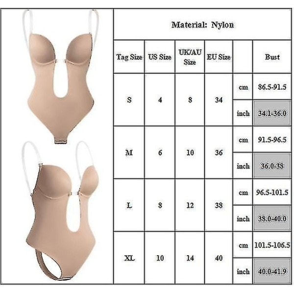 Kvinnors Rygglös Shapewear Plunge V-hals Body Invisible Shaper Skin M
