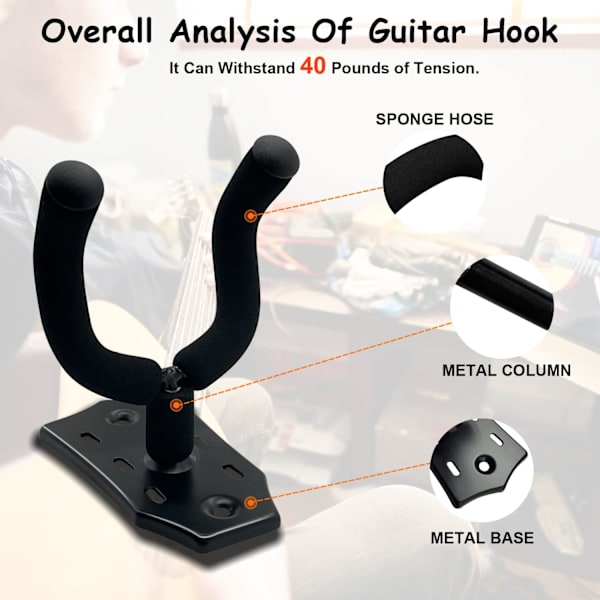 Guitarvægholderophæng 2-pak, Metalguitarophæng med skruer, Guitarbeslag med beskyttende svamp, Guitarholderstativ egnet til bas/guitar