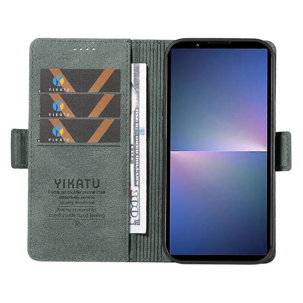 För Sony Xperia 5 V Läder Telefonfodral Vikbart Ställ Plånboksfodral Green
