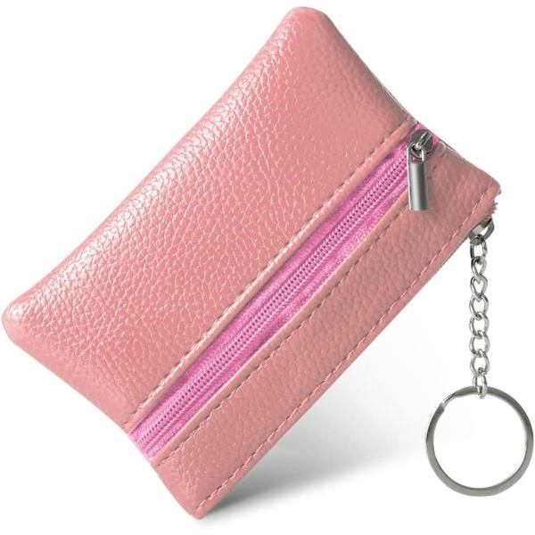 Damepung, pung til mønter, dame læderpung, lille pung, moderigtig kort pung, min og lynlåslomme til kvinder og teenagepiger Soft Pink
