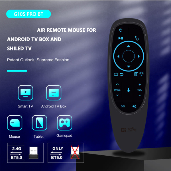 G10s Pro Voice Remote Air-Mouse Remote, 2.4G trådlös fjärrkontroll med 6-axlig gyroskop och IR-inlärning