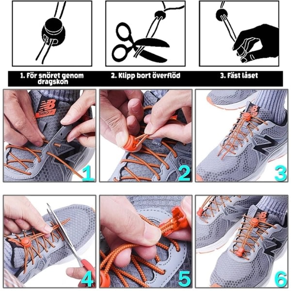 2-par elastiske skolisser med snøring - Ikke knyt skoene dine Svart Svart (2 par) Black (2 pairs)