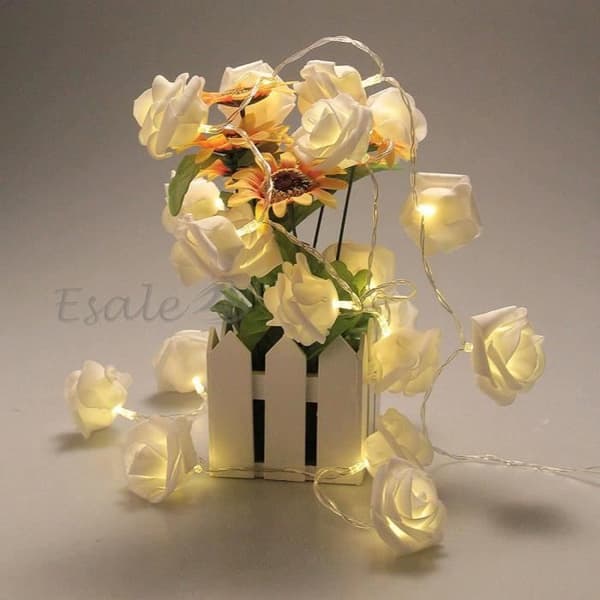 Lyslenke, 20 LED, Varmhvit Blomsterdesign, 2,1M, Bryllups- og Festdekorasjon