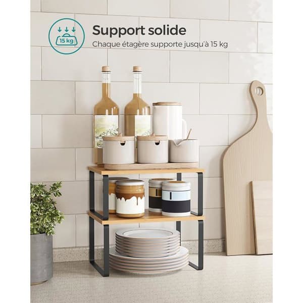 Udvidelsesbar 2-i-1 krydderiorganisator. Stabelbart design til skabsopbevaring, maksimal pladsbesparelse. Elegant sort/beige farve.