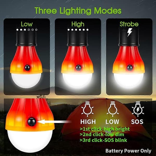 Campinglys [4 pakning] Bærbare campinglykter Pære LED Teltlykt Nødlys Campingutstyr Telttilbehør