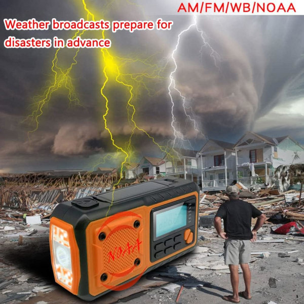 Vevradio, 4000mAh Power Bank Solar Hand Crank Radio, AM/FM/WB/NOAA og Alert Bærbar Værradio