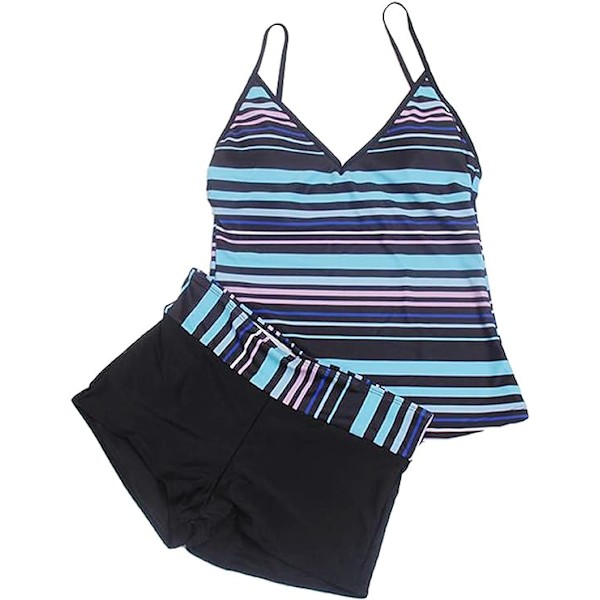 Badedragt til kvinder 2-delt badedragt sæt V-hals Push up Halter Ruffle Tummy Control Sport badedragter til damer Elegant badetøj(XL)