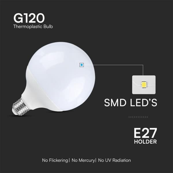 E27 25W G120 Globe LED-lampa - 200° spridningsvinkel - Maximal effektivitet och energibesparing - 6500K Kallvit