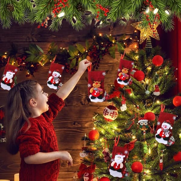 Julstrumpor, 3-pack, Julstrumpa, Juldekorationer, 3D Tomte, Snögubbe, Ren, Transparent Julstrumpa