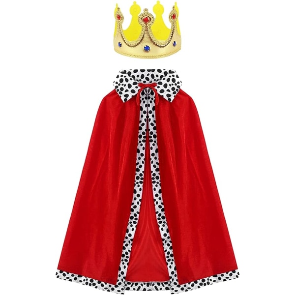 Voksen konge dronning kostymesett, konge kappe dronning kappe med krone (sett med 2).