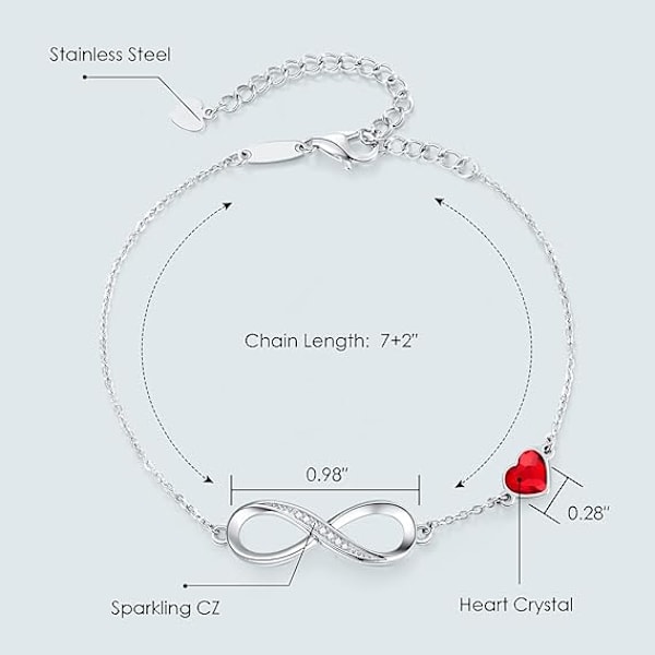 Infinity Armbånd til Kvinder Smykker 925 Sterling Sølv Armbånd Damer Kærligheds Hjerte Armbånd Gaver til Hende Kvinder Hustru Mor Red