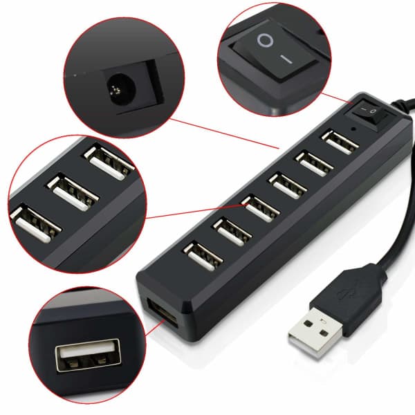 7-ports USB-hub med høj hastighed til PS3, Xbox, Wii, PC, MAC, bærbar computer, notesbog, Mac Book, NetBook, tablet, fane