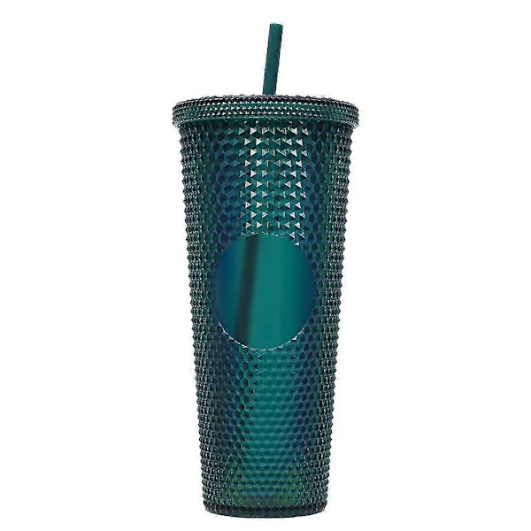 710 ml plastik kop med låg og sugerør, genanvendelig iskaffekop, smoothie kop, transparent laser kop pink