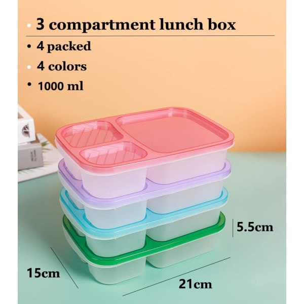 4-osainen Bento-lounasrasia lokeroilla. Uudelleenkäytettävät lounasrasiat
