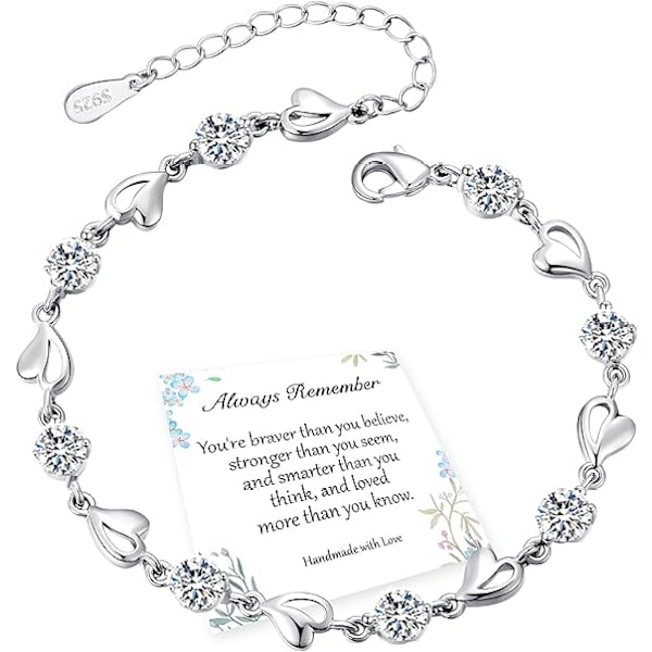 Sterling Silver Love Heart Armband med Glänsande Kristall Diamanter - Justerbart Hjärta Armband för Kvinnor & Flickor