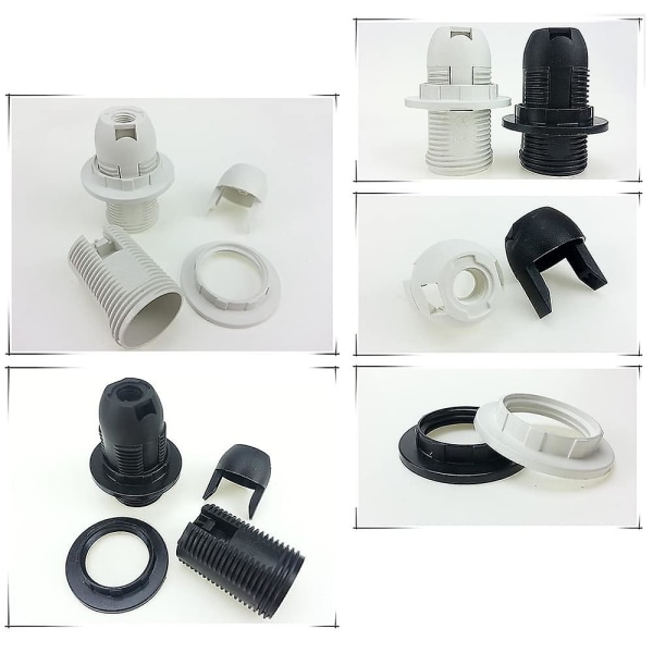 10-pack (svart och vit) Edison-skruv E14-lamphållare i plast med E14 E14-sockel och reservring