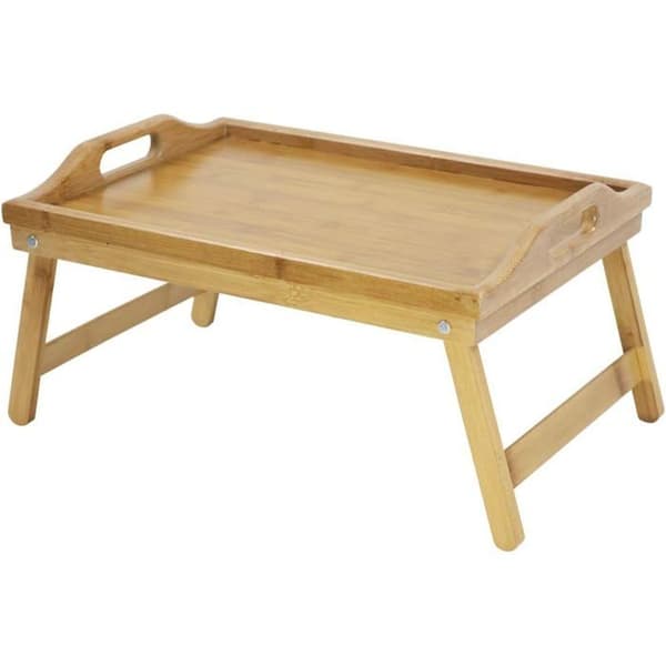 Sengebrett med sammenleggbare ben, bærbart frokostbrett, serveringsbrett, bambusbord, 40*30*21,5 cm