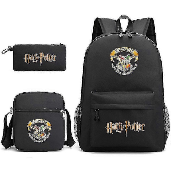 Harry Potter skolväska för barn, tredelad, tryckt ryggsäck med stor kapacitet för utomhusbruk black