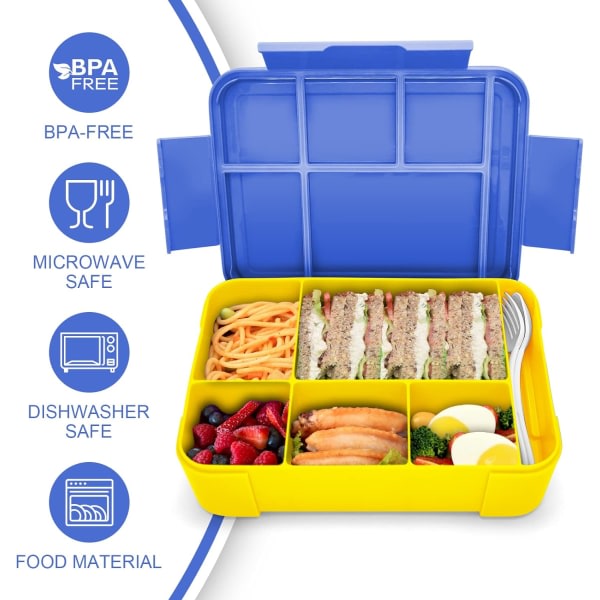 Bento Lunchbox Barn, Bento Box Lunchbox Vuxna med 5 fack och 1 salladsdressingbehållare, Snackbox för barn och vuxna Arbetsskola