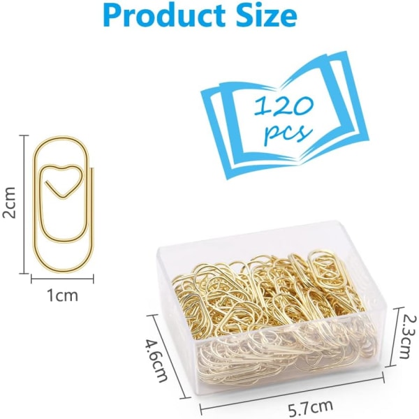 Små Papirklips, 130 stk Hjerteformede Papirklips Metal Papirklips Bogmærker Klips Lille Bogmærke til Skole Kontor Dokument Organisation