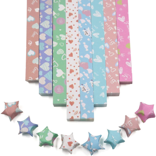 540 arkkia Origami-tähtipaperinauhoja DIY-käsintehtyjä värikkäitä tähtiä 8 erilaista tyyliä koristeluun taittopaperia taide- ja askartelutarvikkeisiin (sydän B)