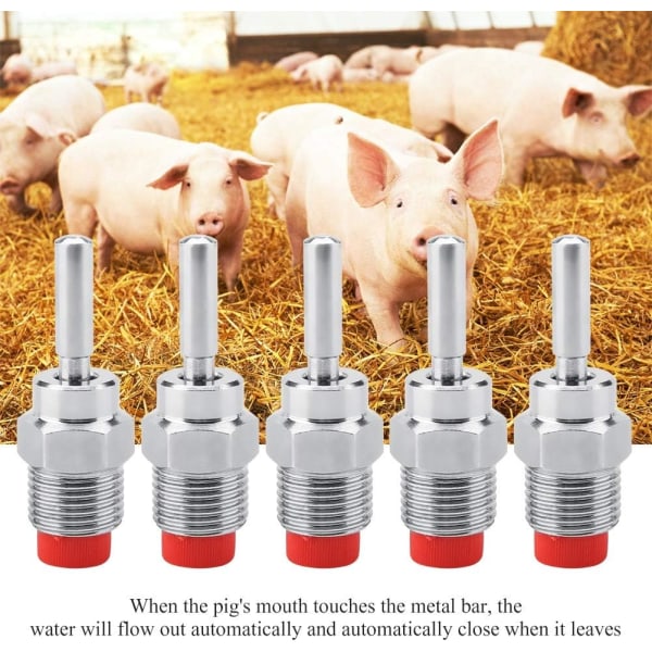 5pcs Pig Waterer Stainless Steel Automatic Pig Nipple Drinker Waterer Feeder Pig Water Nozzle for Sows Piglets Drinking