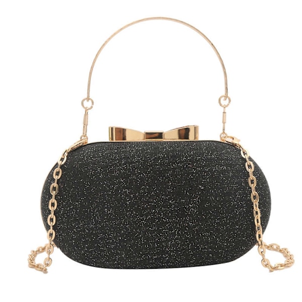 PU-nahkaa, kimalteleva iltalaukku, jossa yläkahva, crossbody-metalliketju, pieni käsilaukku virallisiin tapahtumiin ja juhliin, musta Black