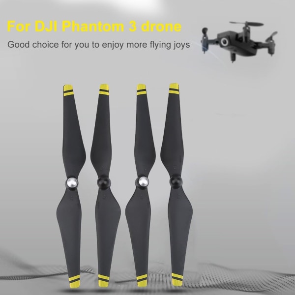 4 kpl potkurilappuja, hiilikuidulla tehostettuja tukilappuja DJI Phantom 3 Drone Quadcopter -lisävarusteelle (keltainen reuna)