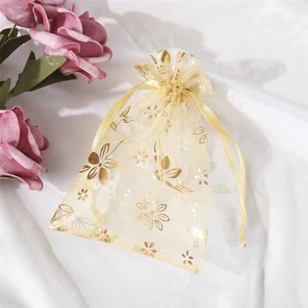 Organza Gaveposer Smykkeposer Gaveindpakningsposer Med Snøre Til Bryllup Slikposer Fest Festival Gaveindpakning, 5,1 x 7,1 Tommer, 30 Stk, Guld