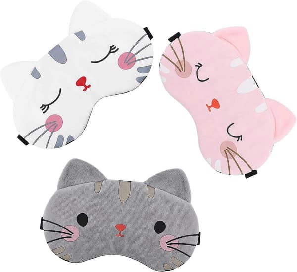 3 st Sovmask för barn, tecknad katt, sovmask med justerbart band, mjuk sovmask för barn, ögonbindel, ögonskydd