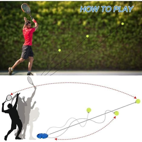 Tennistræningssæt, tennistræningsudstyrsbase med snor og 3 reboundbolde