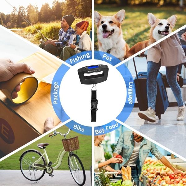 Digital bagagevægt, 50 kg (g/oz/kg/lb), kuffertvægt, digital bagagevægt, bærbar vægt med krog, bagagevægt