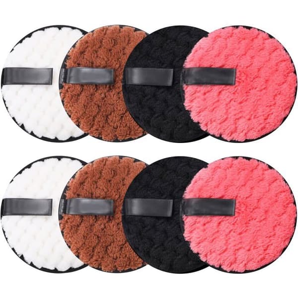 Sæt med 8 vaskbare og genanvendelige makeupfjerner-servietter, lavet med en blød mikrofibersvamp.