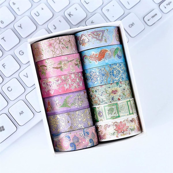 Gullfolie Blomster Washi Tape Set, Blomster Washi Tape, Botanisk Washi Tape For Journal, Kunst Og