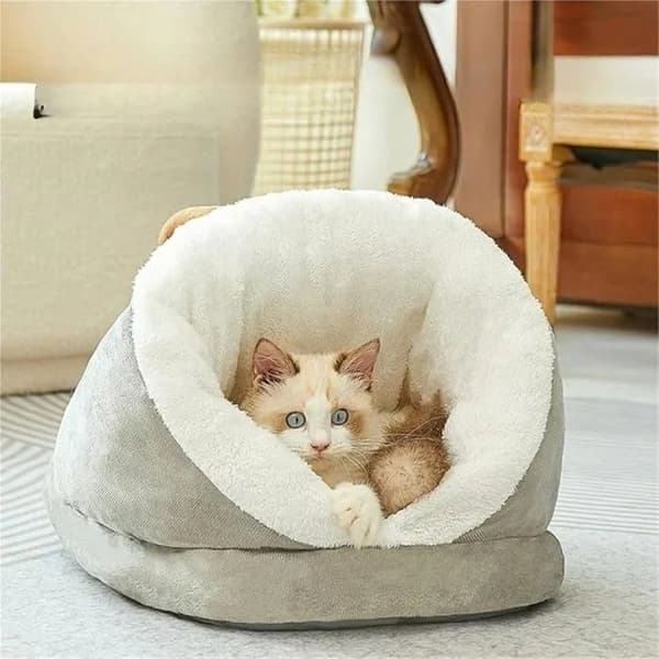 Kattkorg - Bekväm toffelformad korg - Halkfri bas - 50 x 35 x 30 cm - Grå