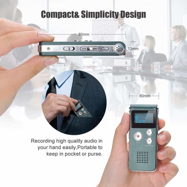 Bærbar digital stemmeopptaker - BEIJIYI - 8GB - MP3-spiller - Grå - 2,4-tommers LCD
